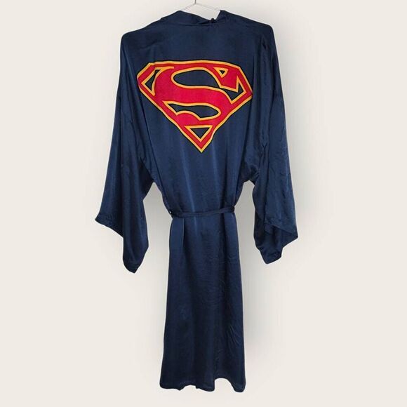 Superman DC Comics Robe Mens One Size Silk‎ Kimono 1999 Belt Vintage - Picture 1 of 11